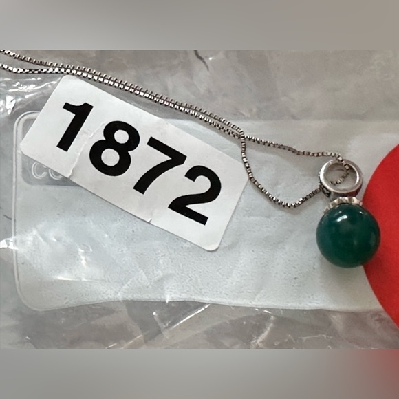 Sterling silver necklace Green Chalcedony, on box chain round pendant 1872 R - Picture 4 of 12
